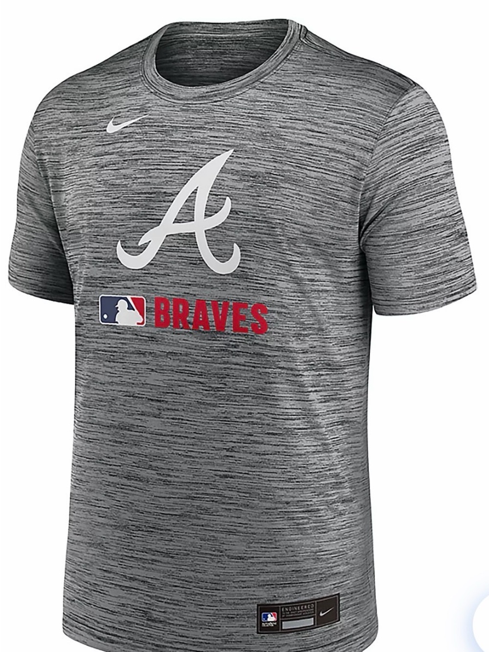 Nike Gray Heather Atlanta Braves Logo Tee with Red Accent